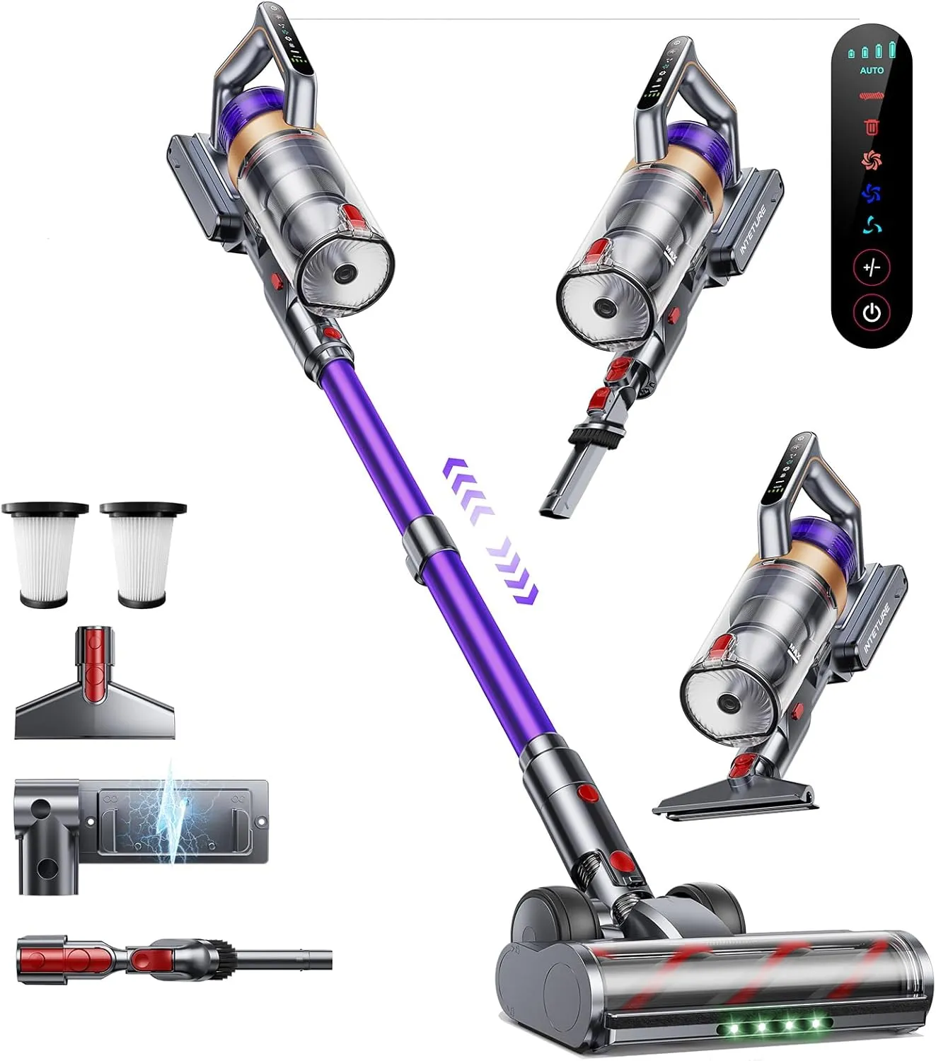 Cordless Vacuum Cleaner, 550W 45KPA 60 Mins Vacuum Cleaners for Home, Stick Vacuum with Powerful Suction, Wall Mount Charging Dock Station Removable Battery, Handheld Vacuum for Pet Hair/Carpet/Floor