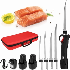 Cordless Electric Fillet Knife - Electric Fillet Knife for Fish with 4 Stainless Steel Blades, Cordless, with Safe Lock, Non-Slip Grip Handle