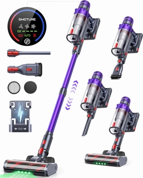 Cordless Vacuum Cleaner, 550W 45KPA 60 Mins Runtime Vacuum Cleaners for Home, Stick Vacuum with Self-Standing, Wall Mount Charging and Intelligent Auto Mode, Handheld Vacuum for Pet Hair/Carpet/Floor