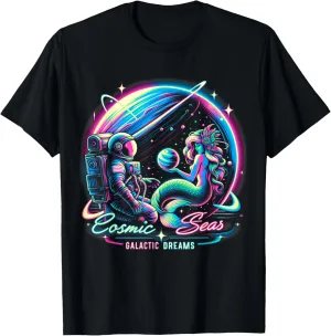 Cosmic Encounter - Astronaut Meets Space Mermaid Psychedelic T-Shirt