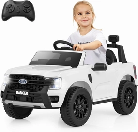 Costzon Licensed Ford Ranger Kids Car, 12V Kids' Electric Vehicles w/Remote Control, Storage Basket, USB/Music/Story/Wireless, Light & Power Display, Soft Start Ride on Car, Gift for Aged 3-6 (White)