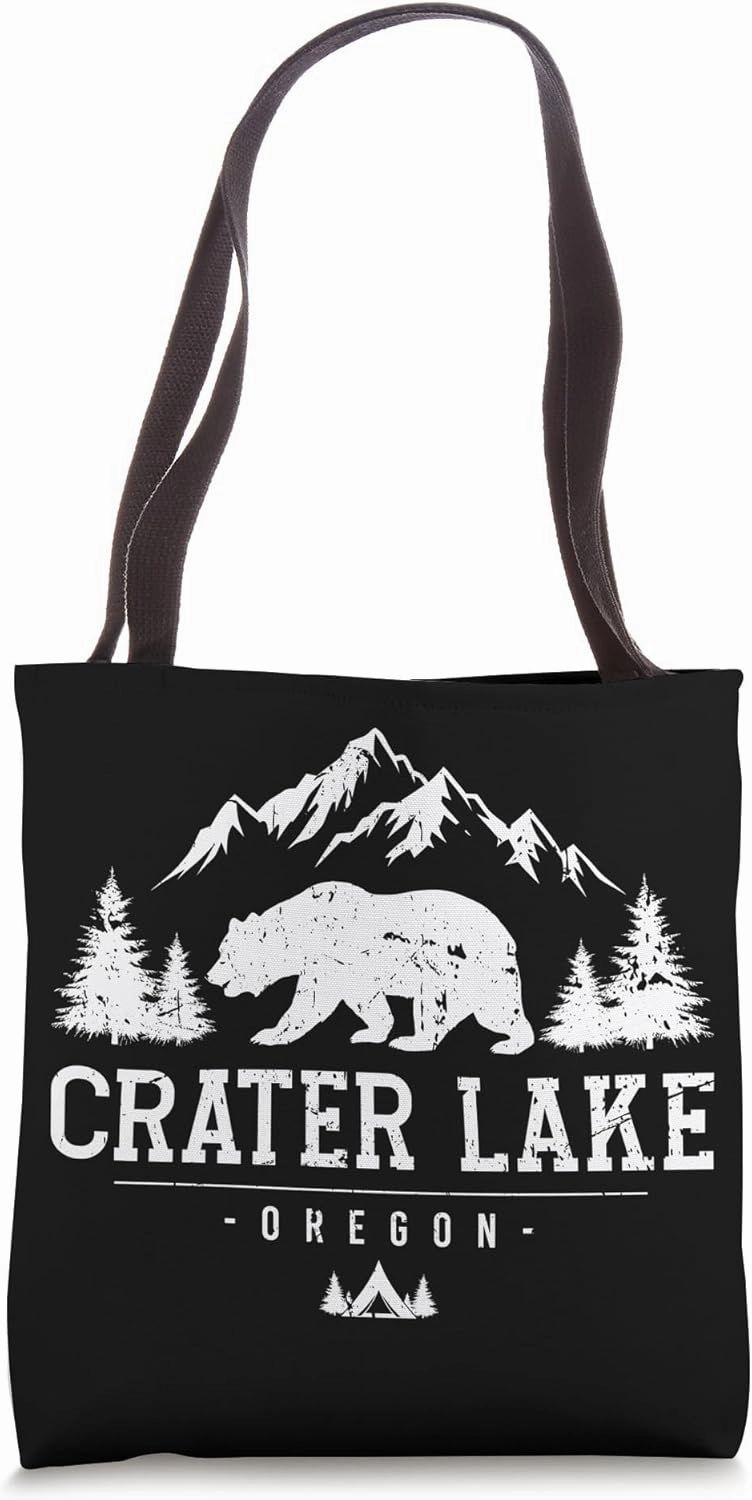 Crater Lake Oregon Vintage Grizzly Bear Tote Bag