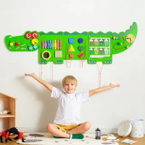 Crocodile Sensory Toys Activity Wall Panels, Educational Montessori Busy Board for Toddlers 18m , Activity Cube - Sensory Wall, Wooden Learning Toys, Interactive Toys, Green