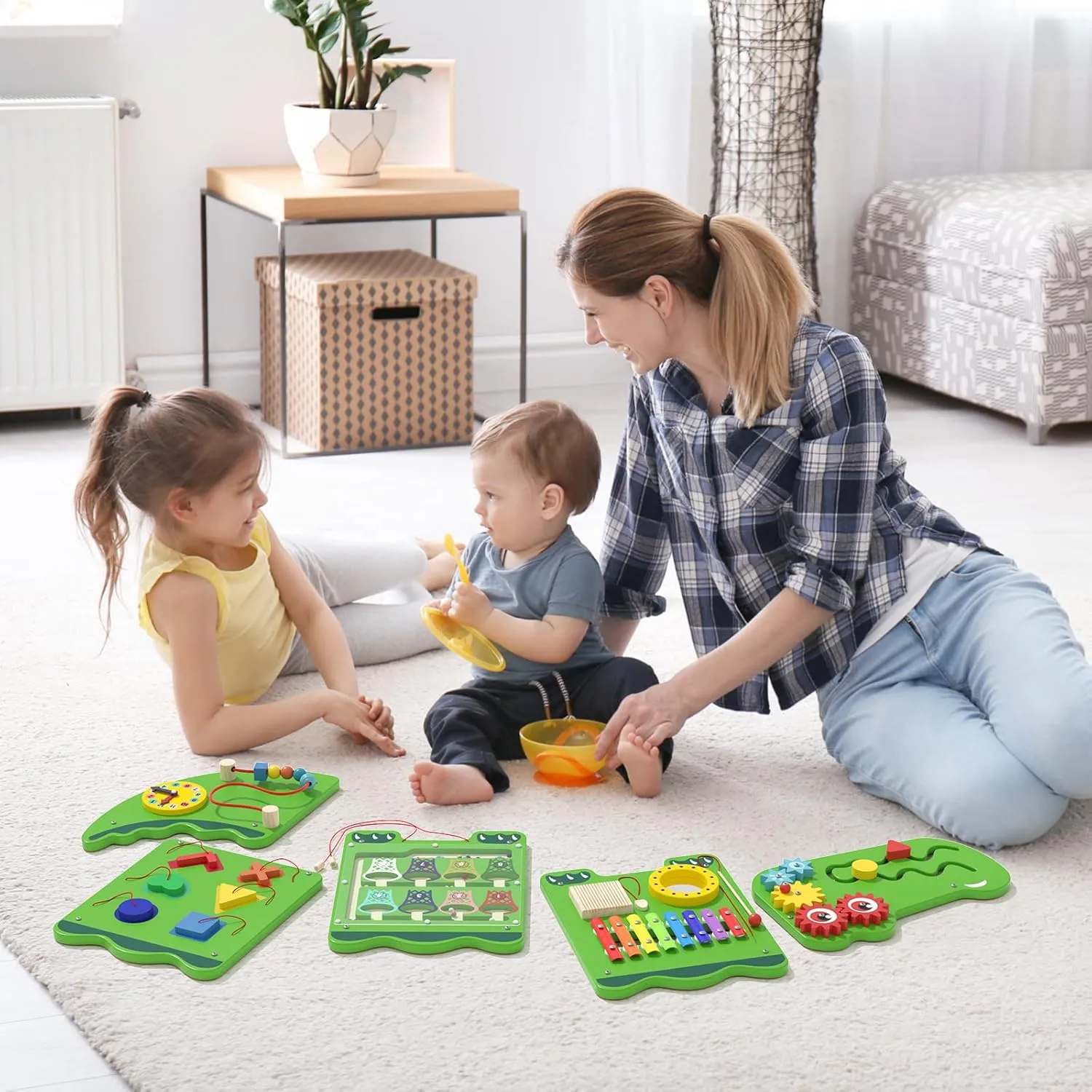 Crocodile Sensory Toys Activity Wall Panels, Educational Montessori Busy Board for Toddlers 18m , Activity Cube - Sensory Wall, Wooden Learning Toys, Interactive Toys, Green