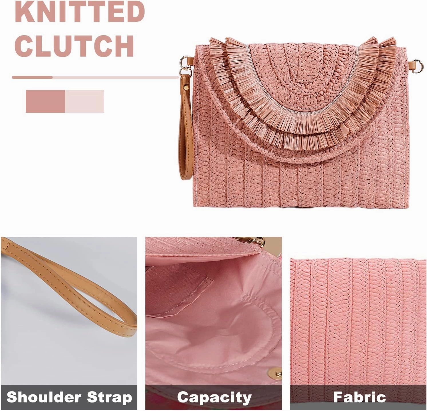 Crossbody Bags for Women, Straw Clutch Purses, Bohemian Handmade Woven Envelope Package, Tassel Handbags for Women