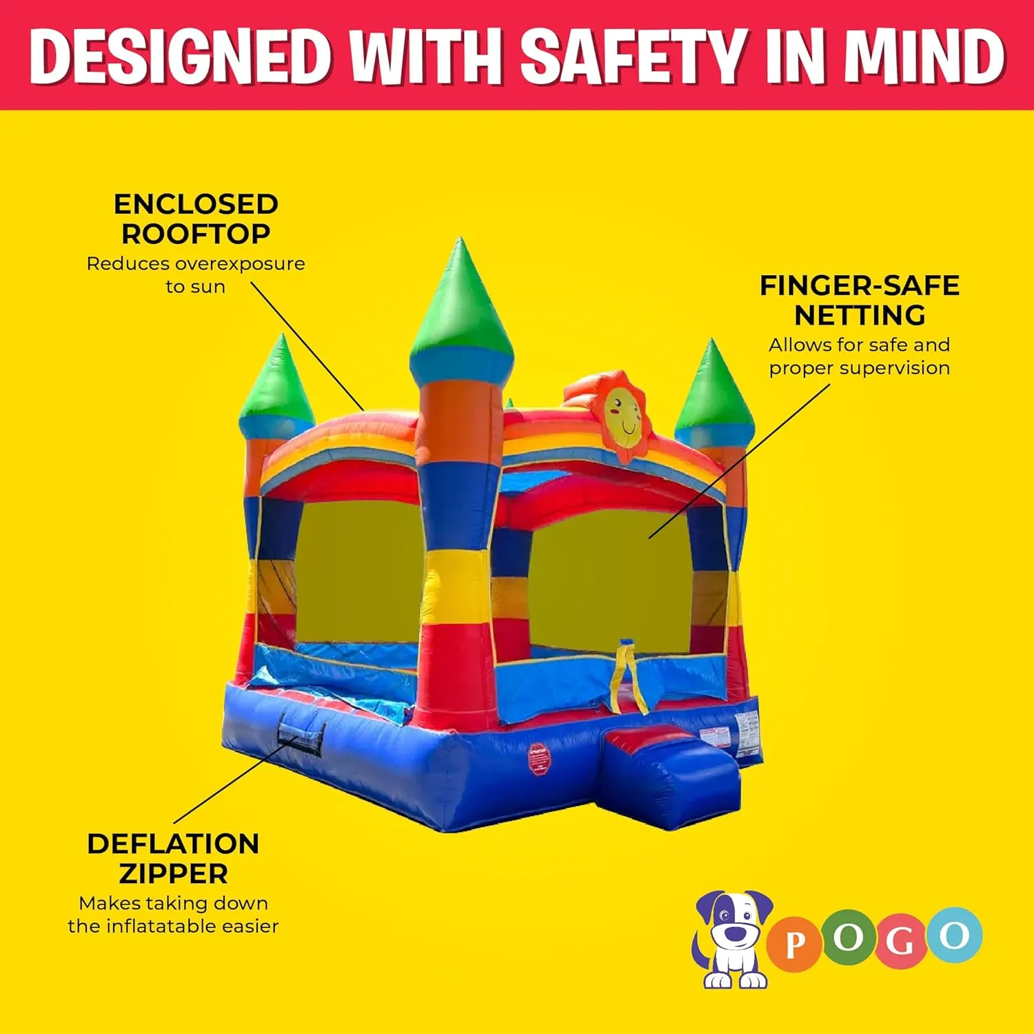 Crossover Classic Rainbow Inflatable Bounce House, Bouncy Jump Castle for Kids and Toddlers, Outdoor Birthday Party Jumping Bouncer, Commercial-Grade, Without Blower, 13 x 12 x 14.5 Ft