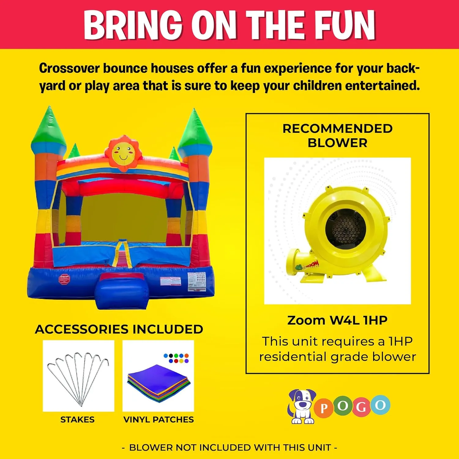 Crossover Classic Rainbow Inflatable Bounce House, Bouncy Jump Castle for Kids and Toddlers, Outdoor Birthday Party Jumping Bouncer, Commercial-Grade, Without Blower, 13 x 12 x 14.5 Ft