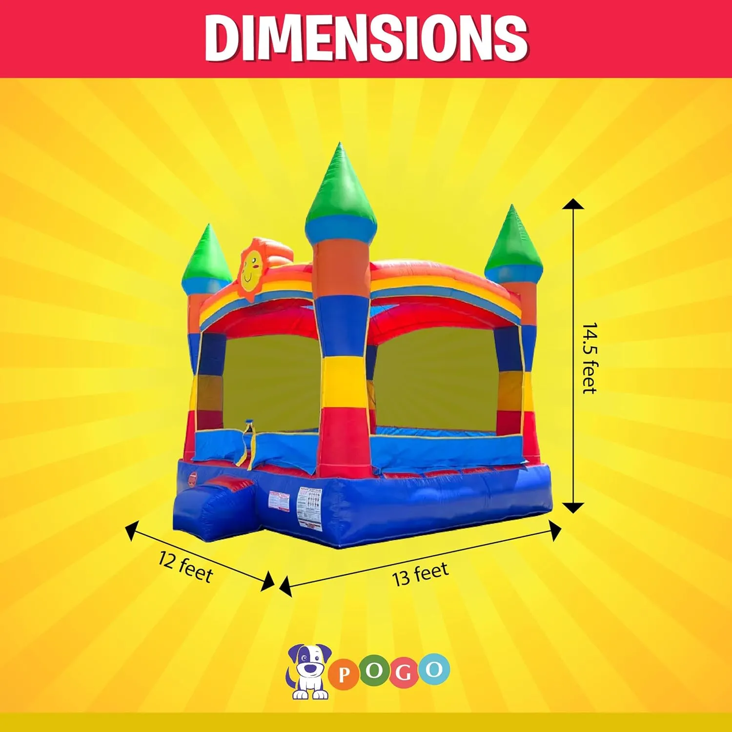 Crossover Classic Rainbow Inflatable Bounce House, Bouncy Jump Castle for Kids and Toddlers, Outdoor Birthday Party Jumping Bouncer, Commercial-Grade, Without Blower, 13 x 12 x 14.5 Ft