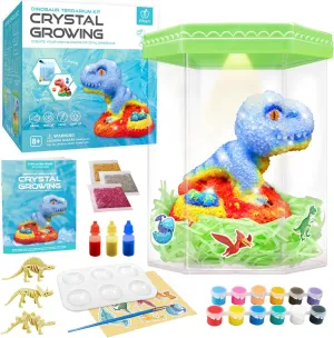 Crystal Growing Kit, Light-Up Dinosaur Terrarium Kit, Grow, Paint & Decorate Your Own Dinosaur, DIY STEM Project Educational Arts and Crafts Set, Gift Idea for Boy & Girl Aged 8 9 10 11 12  (Upgraded)