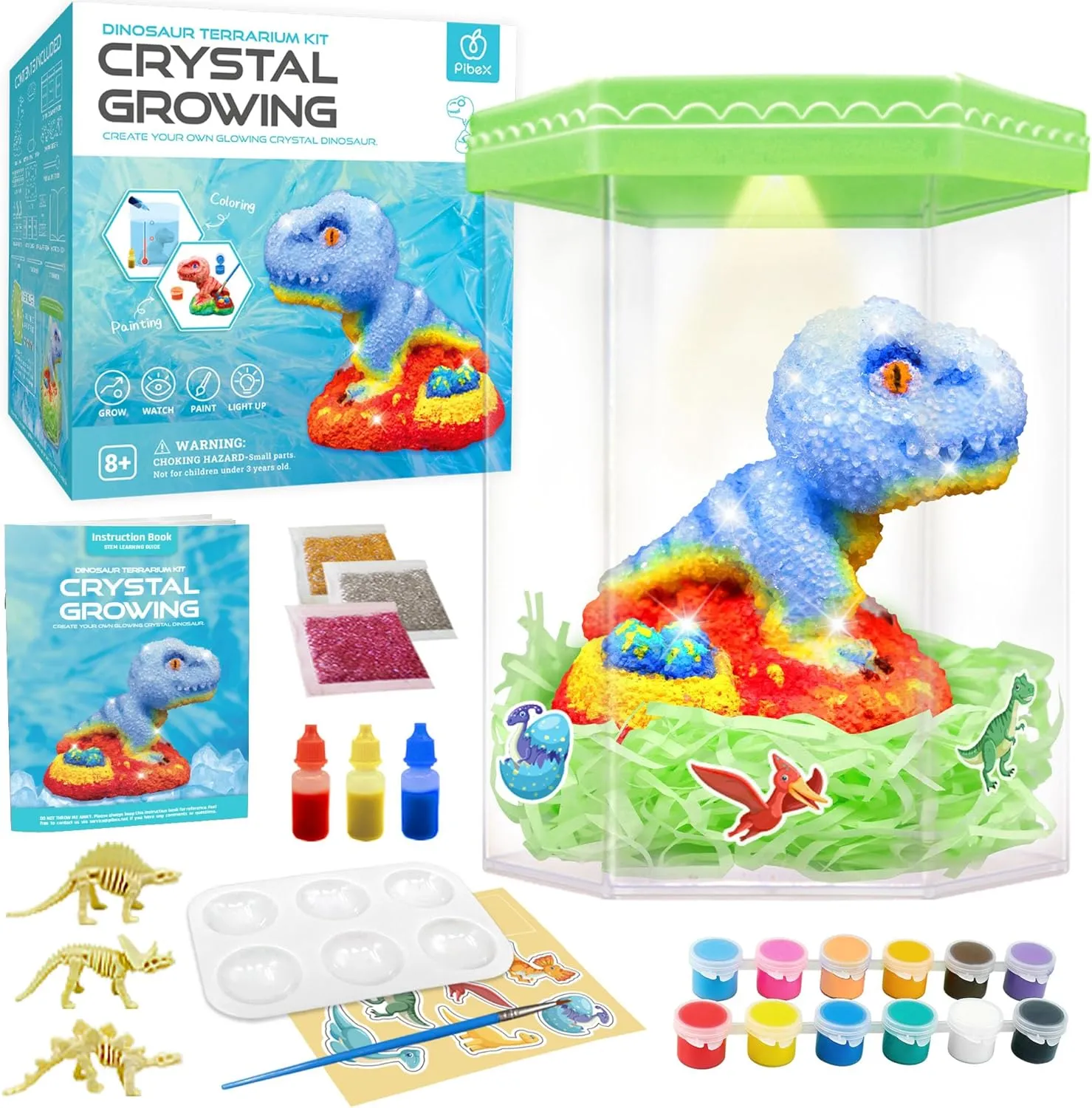 Crystal Growing Kit, Light-Up Dinosaur Terrarium Kit, Grow, Paint & Decorate Your Own Dinosaur, DIY STEM Project Educational Arts and Crafts Set, Gift Idea for Boy & Girl Aged 8 9 10 11 12  (Upgraded)