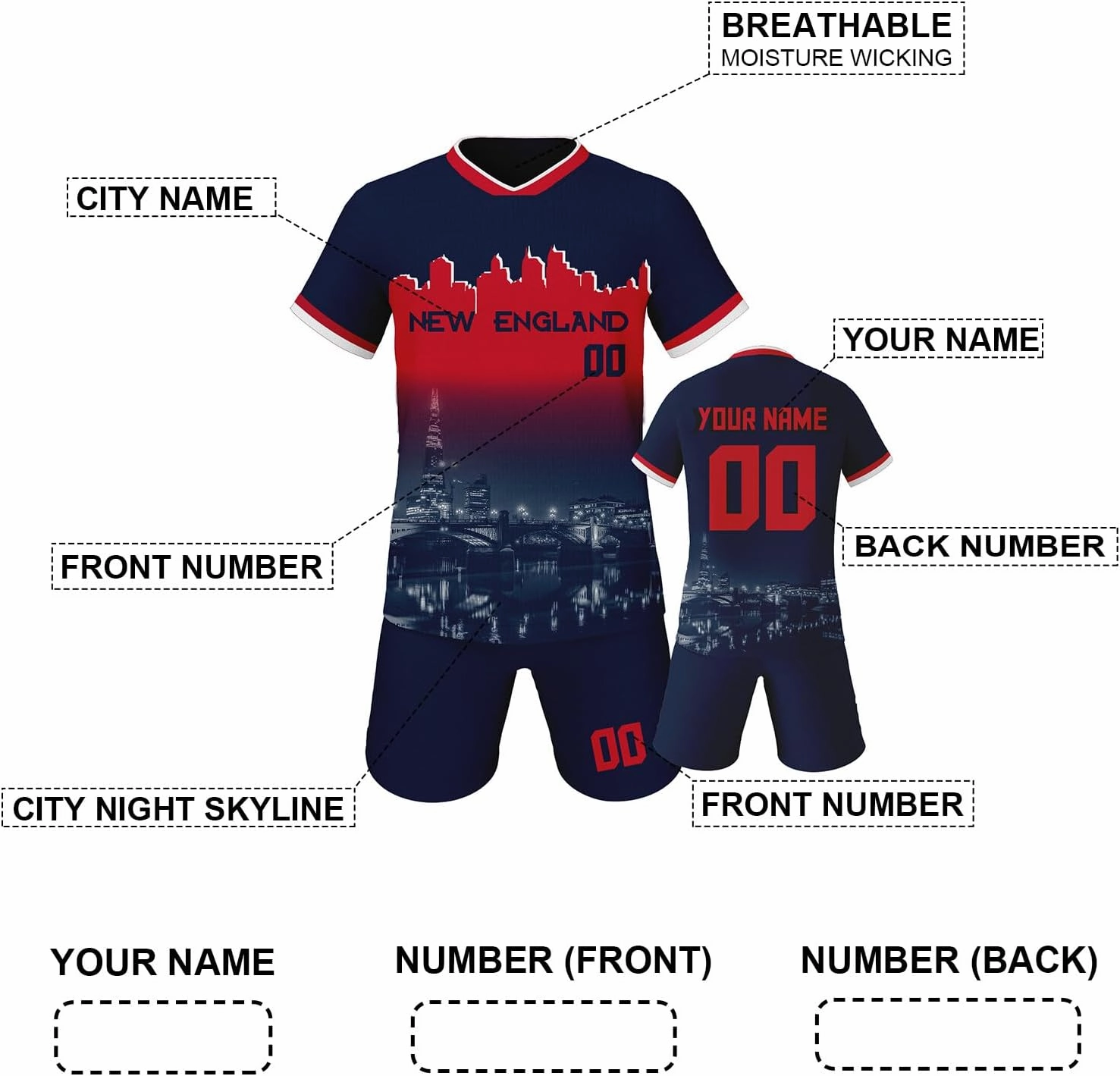 Custom Soccer Jersey Kids Set City Fashion Shirts and Shorts Kit Personalized Name Number Gift for Boys Girls Fans