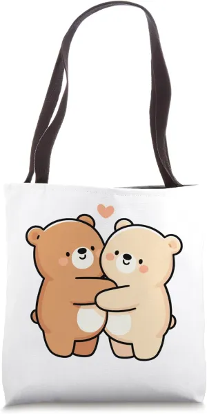 Cute Cartoon Bears Hugging Love Valentine Hugger Tote Bag