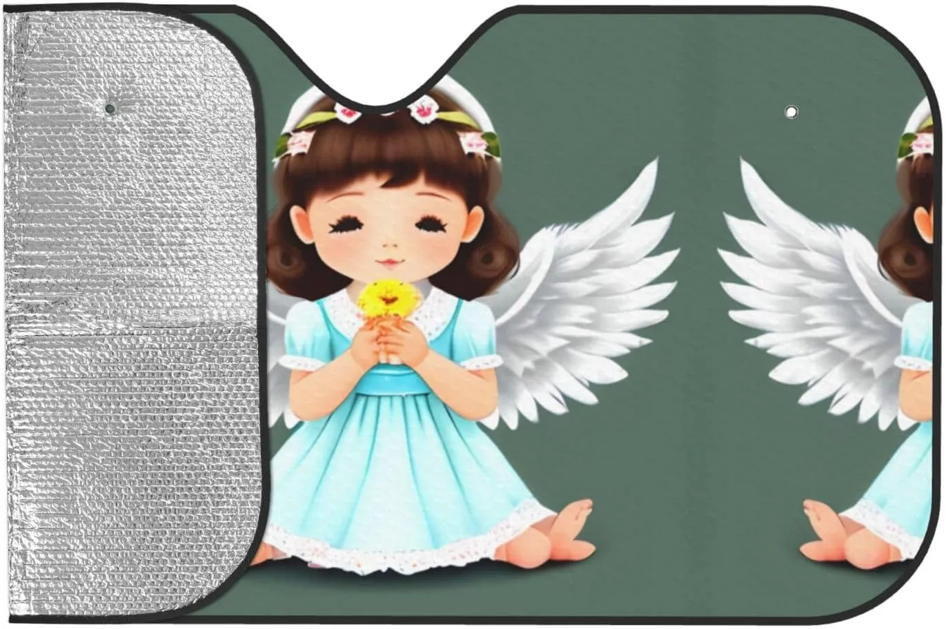 Cute Little Angel Print Car Windshield Sun Shade, Vehicle Front Window Shield Cover Sun Visor Protection