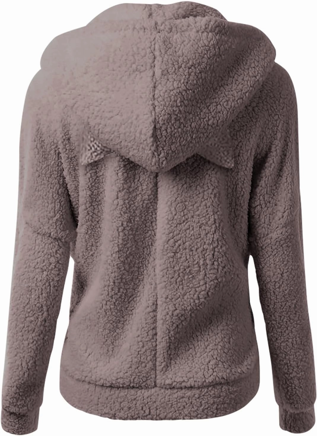 Cute Sherpa Fleece Jacket For Women Casual Loose Soft Hooded Pullover Tops Warm Fall Winter Shearling Coat 2024