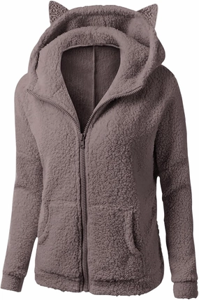 Cute Sherpa Fleece Jacket For Women Casual Loose Soft Hooded Pullover Tops Warm Fall Winter Shearling Coat 2024