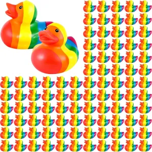 DEEKIN 24 Pcs Rainbow Rubber Duck Mini Rubber Duckies Bulk Bathtub Ducky Decorations for Rainbow Colorful Birthday Party LGBT Party Favors Gift