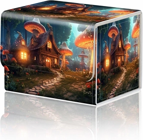 DEGDFSGR Card Game Storage Box for TCG MTG Commander Deck Box Organizer Trading Card Case Magnetic Closure Creative Pattern Up to 200 Cards, A Magical Mushroom Village
