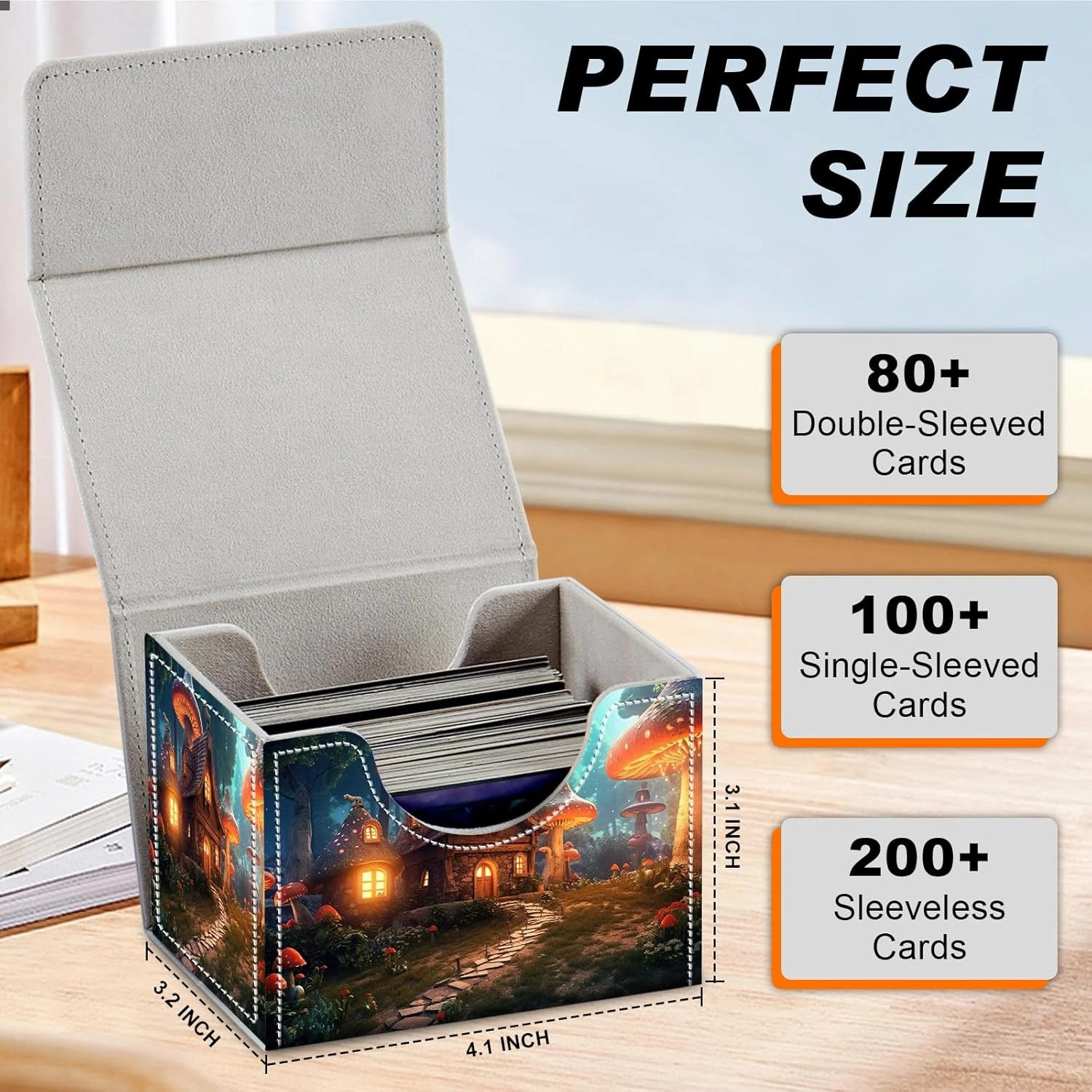 DEGDFSGR Card Game Storage Box for TCG MTG Commander Deck Box Organizer Trading Card Case Magnetic Closure Creative Pattern Up to 200 Cards, A Magical Mushroom Village