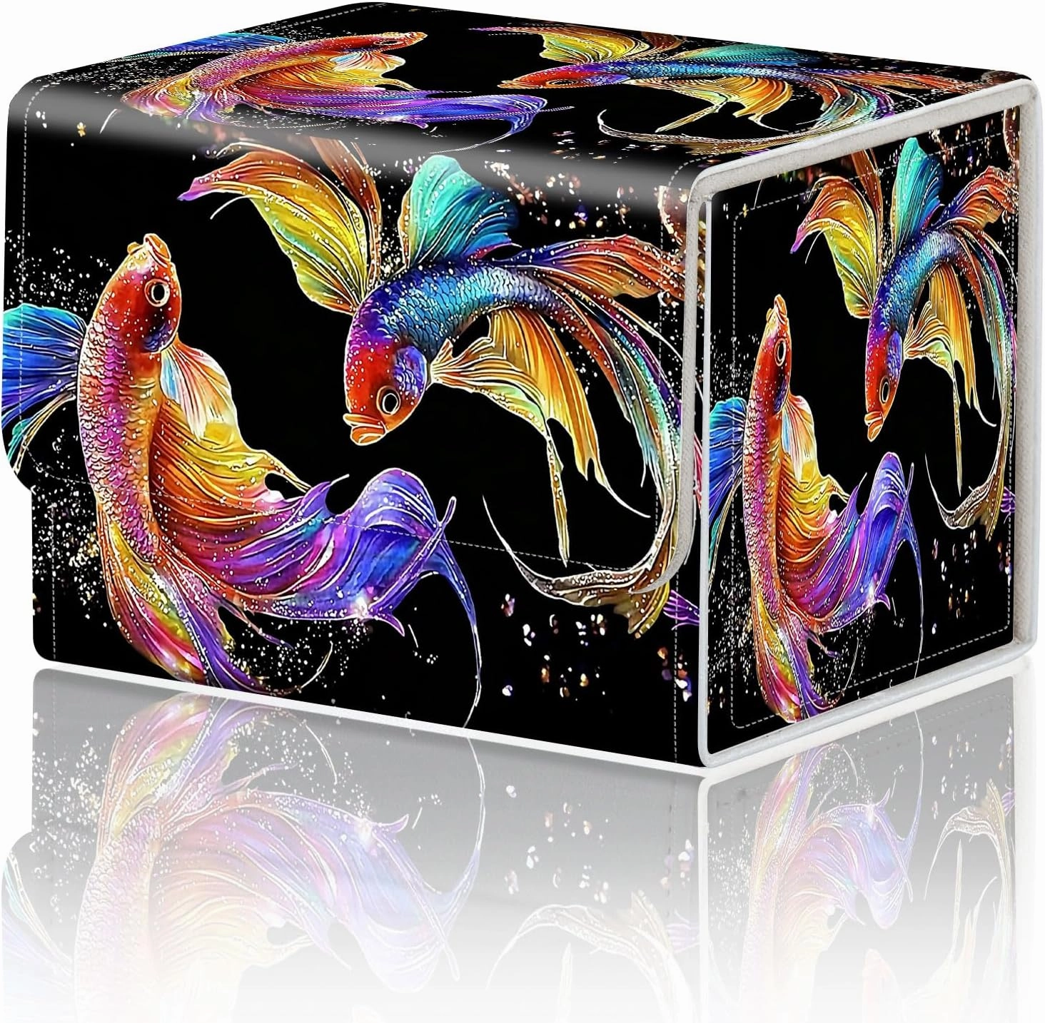 DEGDFSGR Commander Card Game Storage Box for TCG MTG Deck Box Organizer Trading Card Case Magnetic Closure Creative Pattern Up to 200 Cards, Colorful Beautiful Betta Fish