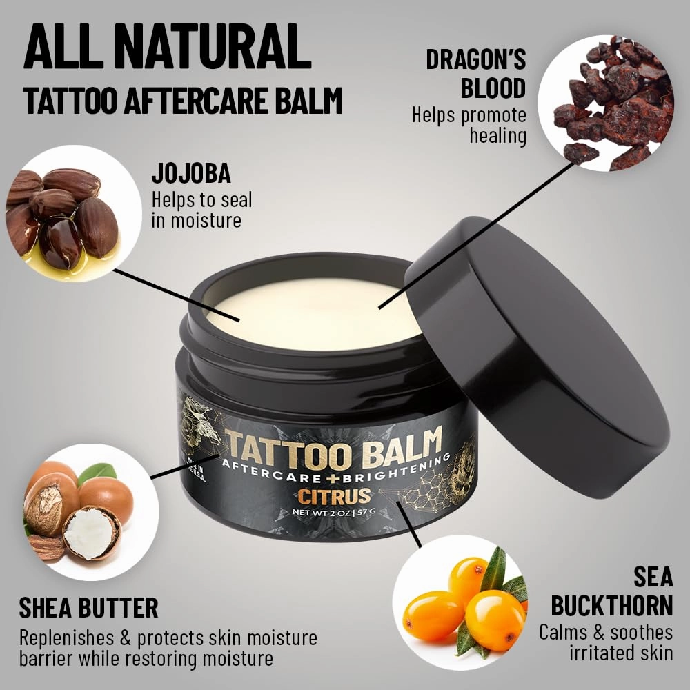 Derm Dude Tattoo Aftercare Brightening Balm | Moisturizing Balm to Protect & Rejuvenate New & Existing Tattoos | Non-Greasy Formula with Dragon's Blood, Shea Butter & St John's Wort, Lavender 2oz