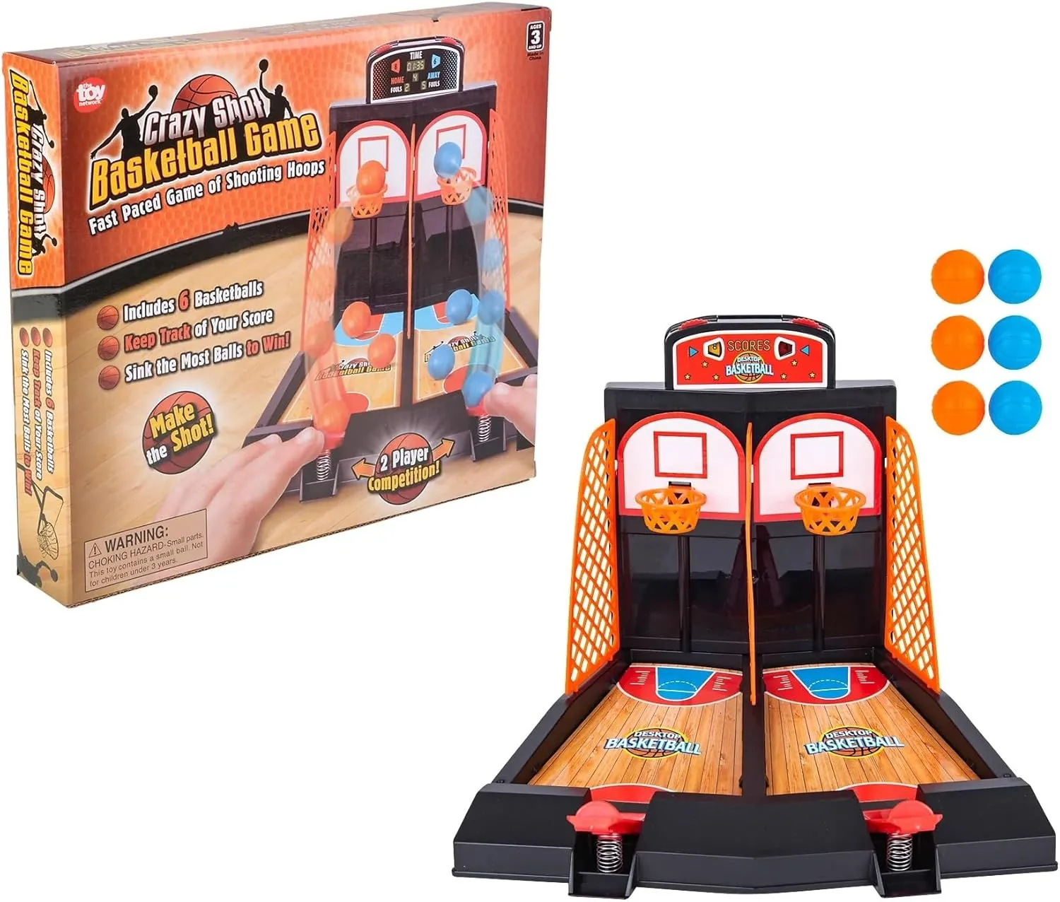 Desktop Mini Basketball Shooting Game for Two (9") Plastic. Tabletop Desk Games for Kids and Adults to Reduce Stress Fun Sport Hoop Set