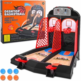 Desktop Basketball Shooting Arcade Game with 6 Balls (3 Orange/3 Blue) Plastic Tabletop Baskball Toy for Kids and Adults Shot Creator 1 to 2 Players Mini Catapult Board Game Indoor Sports Activity