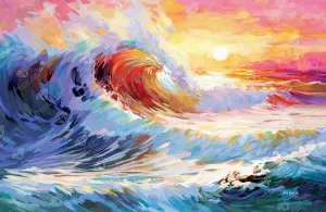 DIAMOND ART CLUB Colorful Ocean Waves Diamond Painting Kit, Fun DIY Crafts for Adults, Round Diamond Art Canvas for Beginners, 20" x 13" (50.6cm x 33cm)