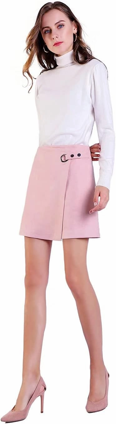 DIASHINY Womens Faux Suede Mini Skirt Above Knee Length Wrap A Line Winter Spring Fall