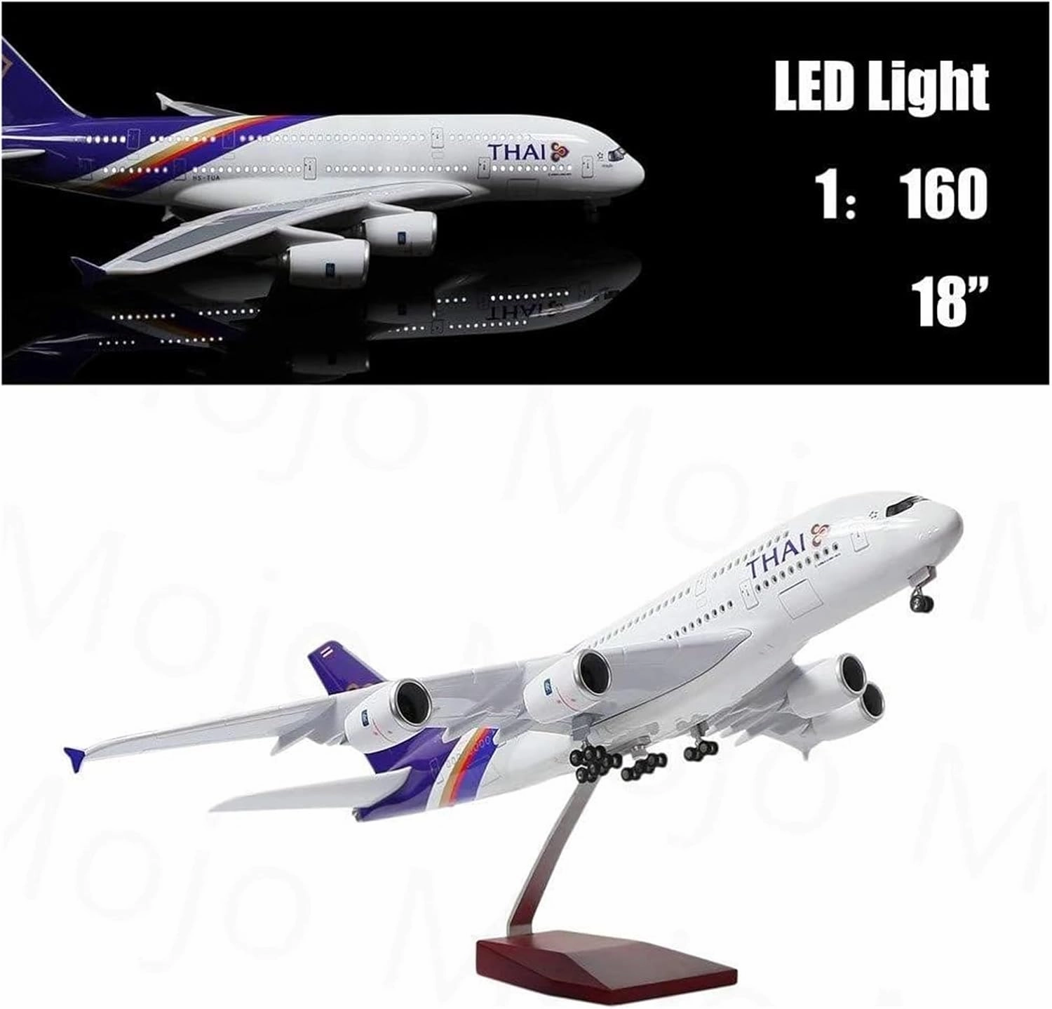 Diecast Plane Model 1：160 Scale for A380 Resin Die-Casting Airplane Model with Light Collection Display (with Light)