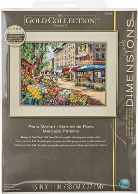 Dimensions 'Paris Market' Counted Cross Stitch Kit, Ivory Aida, 15" x 11", Multicolor, 18 Count