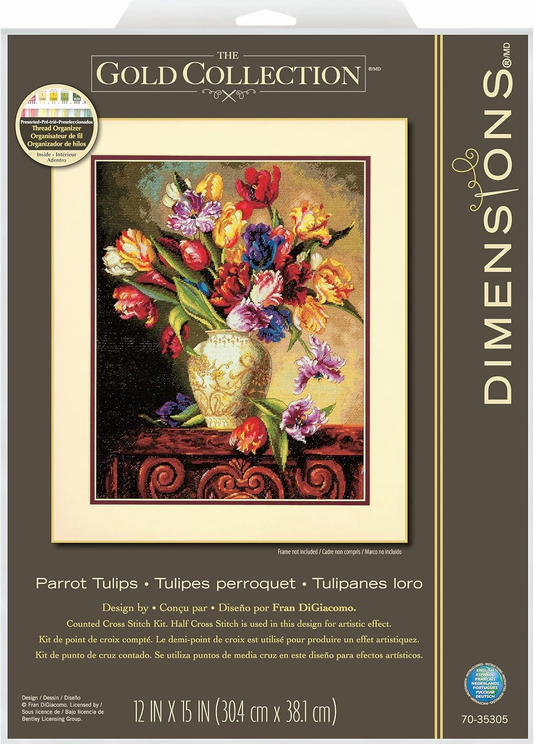 Dimensions Gold Collection Counted Cross Stitch Kit, Parrot Tulips, 14 Count Black Aida, 12'' x 15''