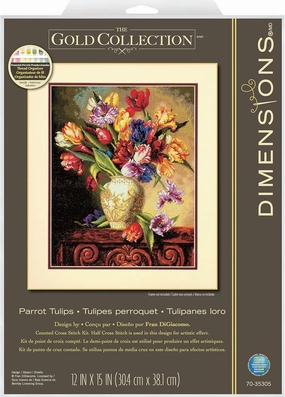 Dimensions Gold Collection Counted Cross Stitch Kit, Parrot Tulips, 14 Count Black Aida, 12'' x 15''
