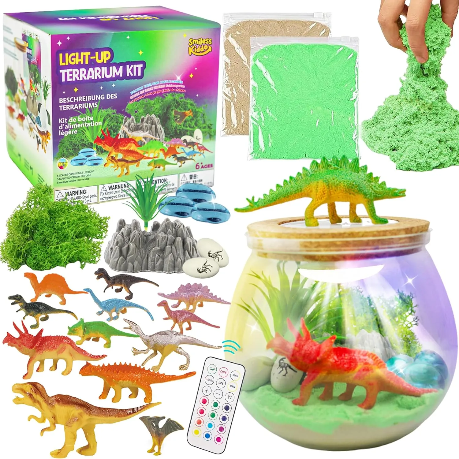 Dinosaur Terrarium Kit for Kids-LED Night Light Up & Remote Dinosaur Birthday Crafts Gifts Toys for Kids Ages 6 7 8 9 10 Year Old for Boys and Girls