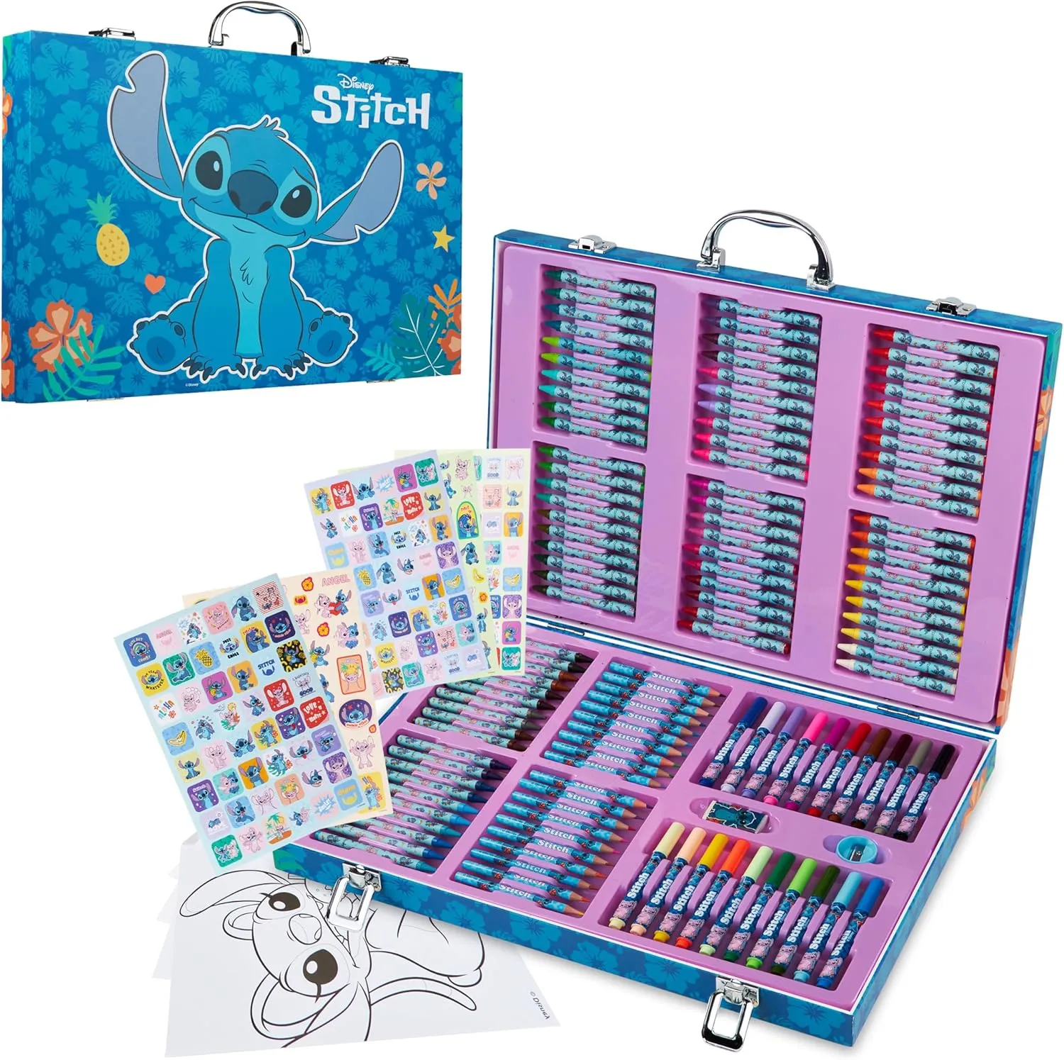 Disney Stitch Art Set for Kids 130  Pieces Frozen Colouring Pencils Colouring Crayons Princess Art Supplies Stitch Gifts (Multi Stitch Set)