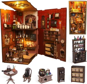 DIY Book Nook Kit - Magic 3D Wooden Booknook Bookshelf Decor with LED Lights, Enchanted Magic Miniature House Dollhouse Building Set, Creative Craft Gift for Adults, Teens & Book Lovers