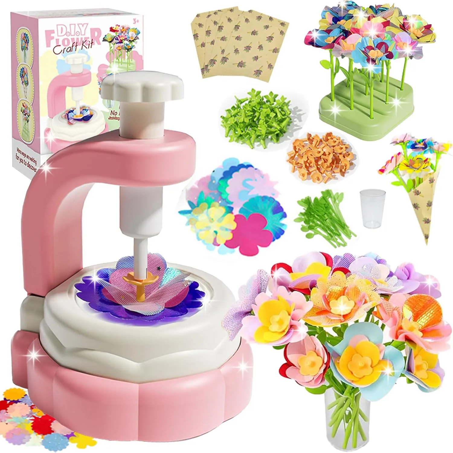 DIY Craft Kits Toys, Flower Craft Kit for Kids, Flower Bouquet Craft Kit, Poke Crafts for Girls, Make Your Own Bunch of Flowers, Arts and Crafts for 4 5 6 7 8 Years Old Girl Birthday Gift