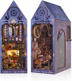 DIY Book Nook Kit, Miniature Bookshelf Decor with LED Lights, Laser-Cut Wooden Craft Set for Adults, Creative Gift for Christmas, Birthday, Time Castle