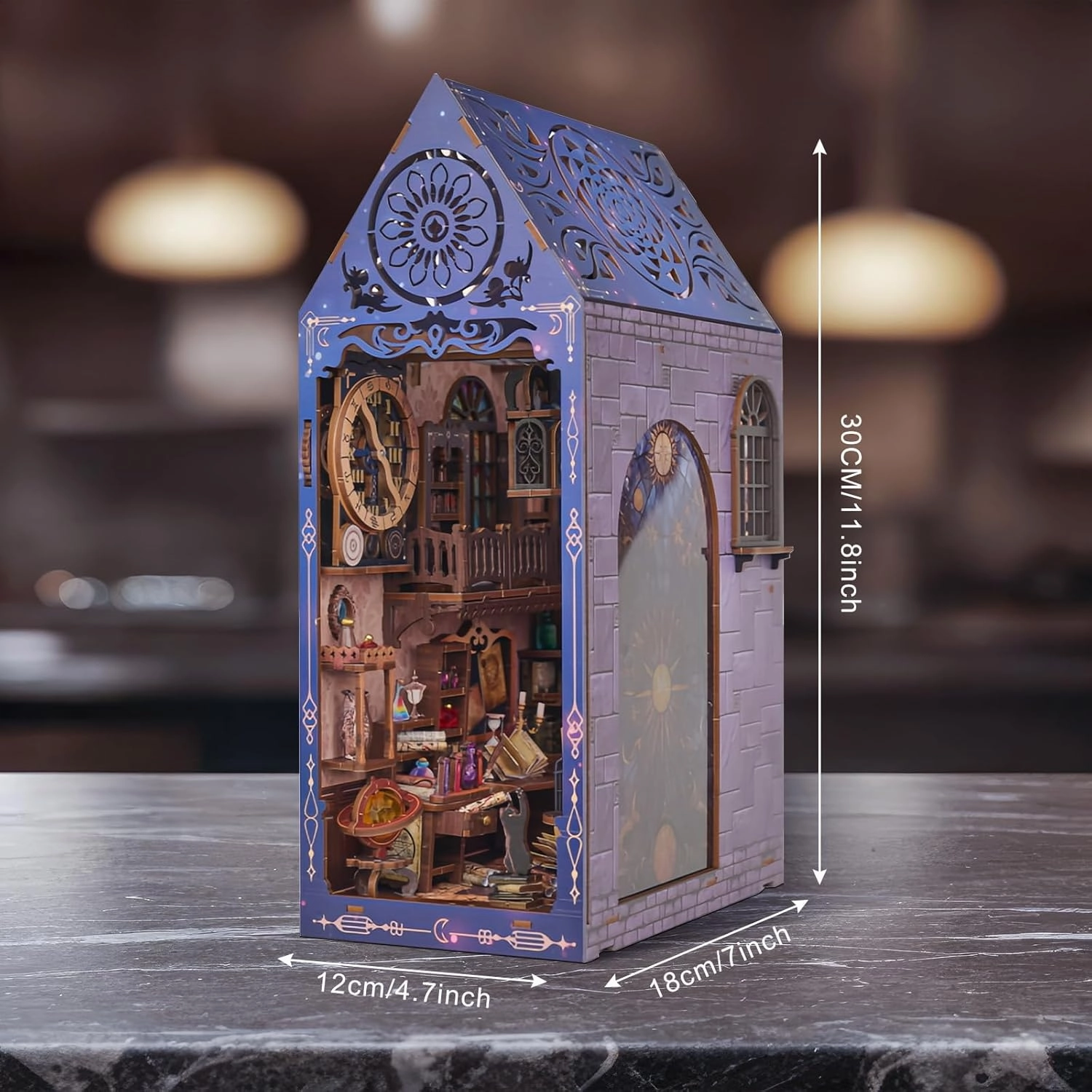 DIY Book Nook Kit, Miniature Bookshelf Decor with LED Lights, Laser-Cut Wooden Craft Set for Adults, Creative Gift for Christmas, Birthday, Time Castle