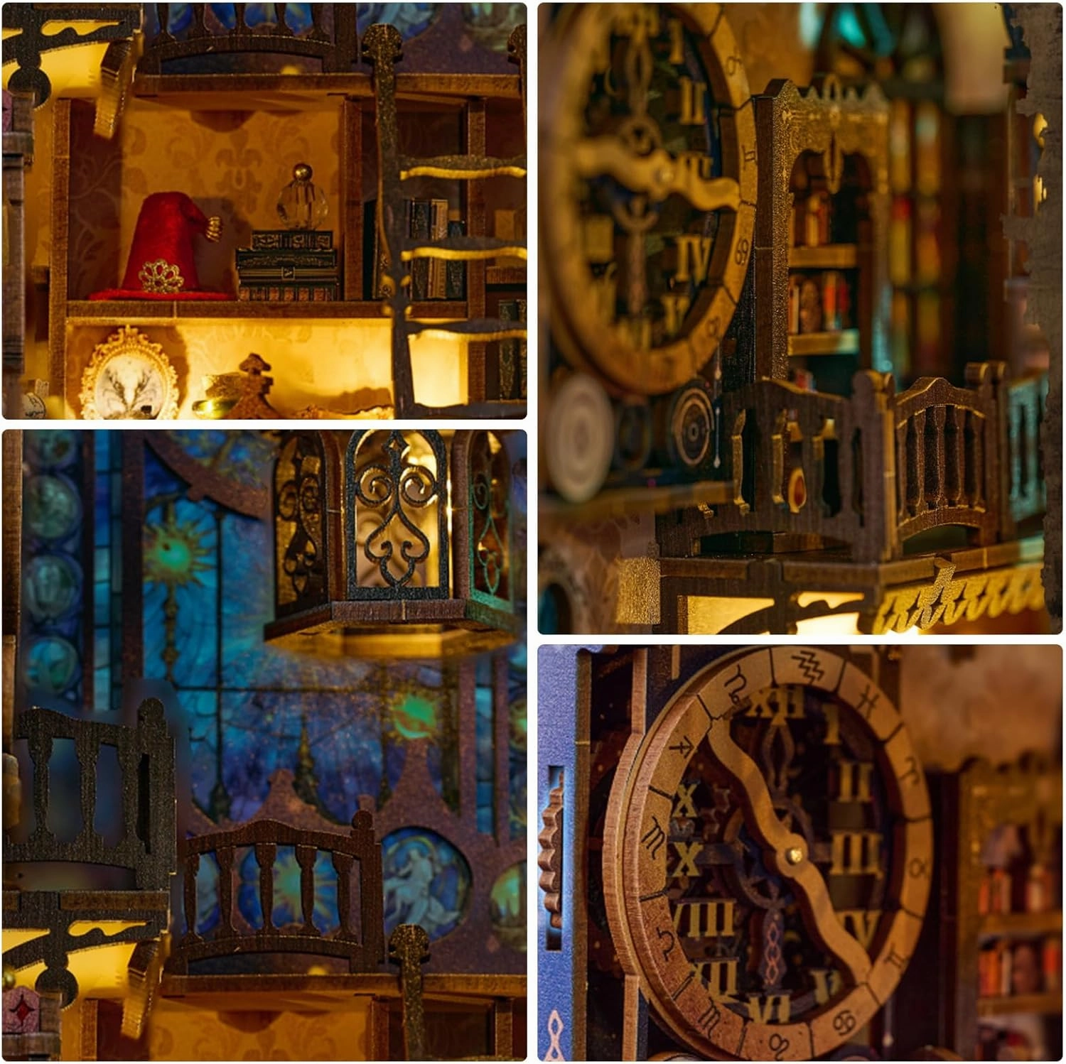 DIY Book Nook Kit, Miniature Bookshelf Decor with LED Lights, Laser-Cut Wooden Craft Set for Adults, Creative Gift for Christmas, Birthday, Time Castle