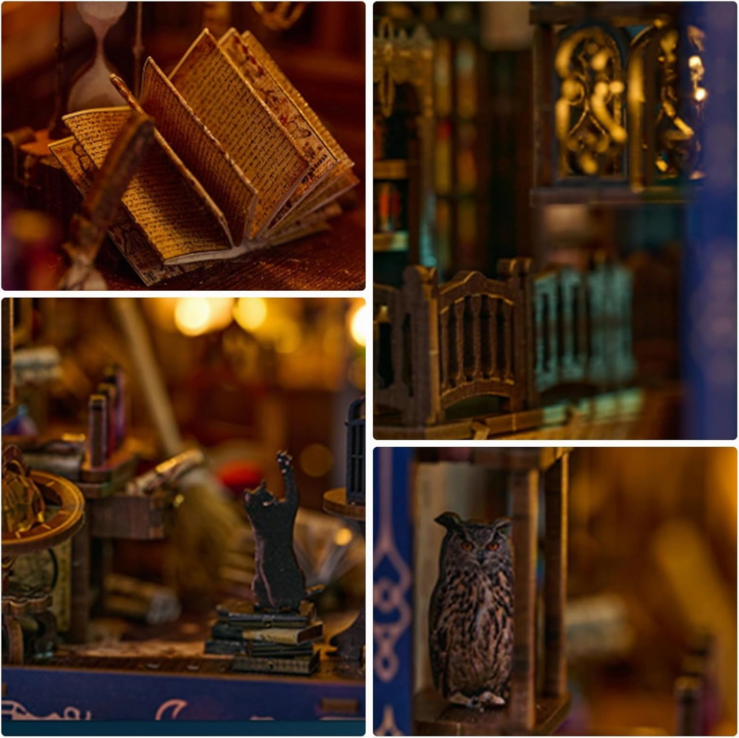DIY Book Nook Kit, Miniature Bookshelf Decor with LED Lights, Laser-Cut Wooden Craft Set for Adults, Creative Gift for Christmas, Birthday, Time Castle
