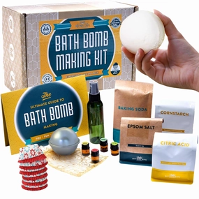 DIY Gift Kits Bath Bomb Making Kit, Make 12 All Natural Bath Bombs at Home, Made in The USA, 100% Pure, 4 Essential Oils, Epsom Salts, Cupcake Mold Liners, Recipes. STEM Science Kit or Gift