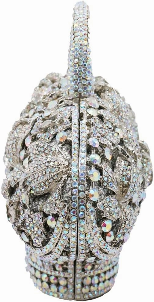 DJBM Vintage Women Flower Basket Crystal Evening Clutch Diamond Floral Handbag Rhinestone Evening Bag for Wedding Party Prom