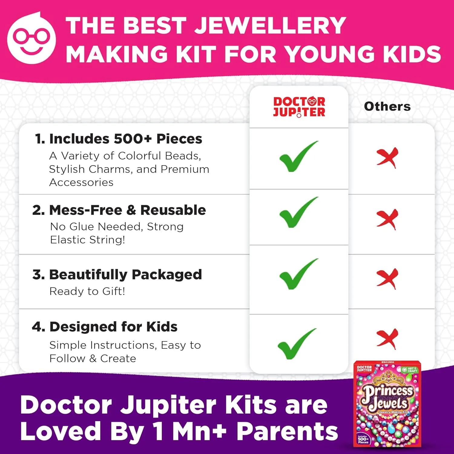 Doctor Jupiter Princess Toys Jewelry Making Kit for Kids Ages 6-12 | Arts & Crafts for 6-12 Year Olds | Charm Bracelets, Necklace Making Kit for Girls | Birthday Gifts