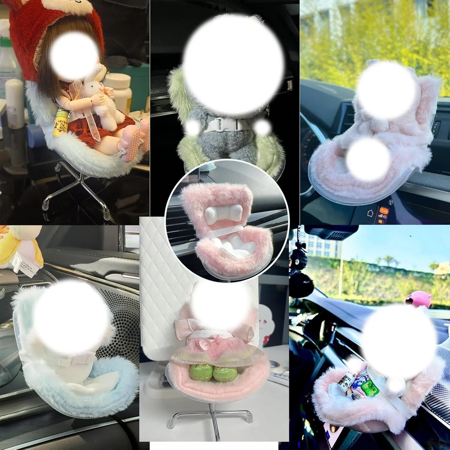 Doll Car Seat with Soft Furry Cushion for 10-17cm Dolls, Clips onto Car Air Vent, Includes Seat Leg for Desktop Display