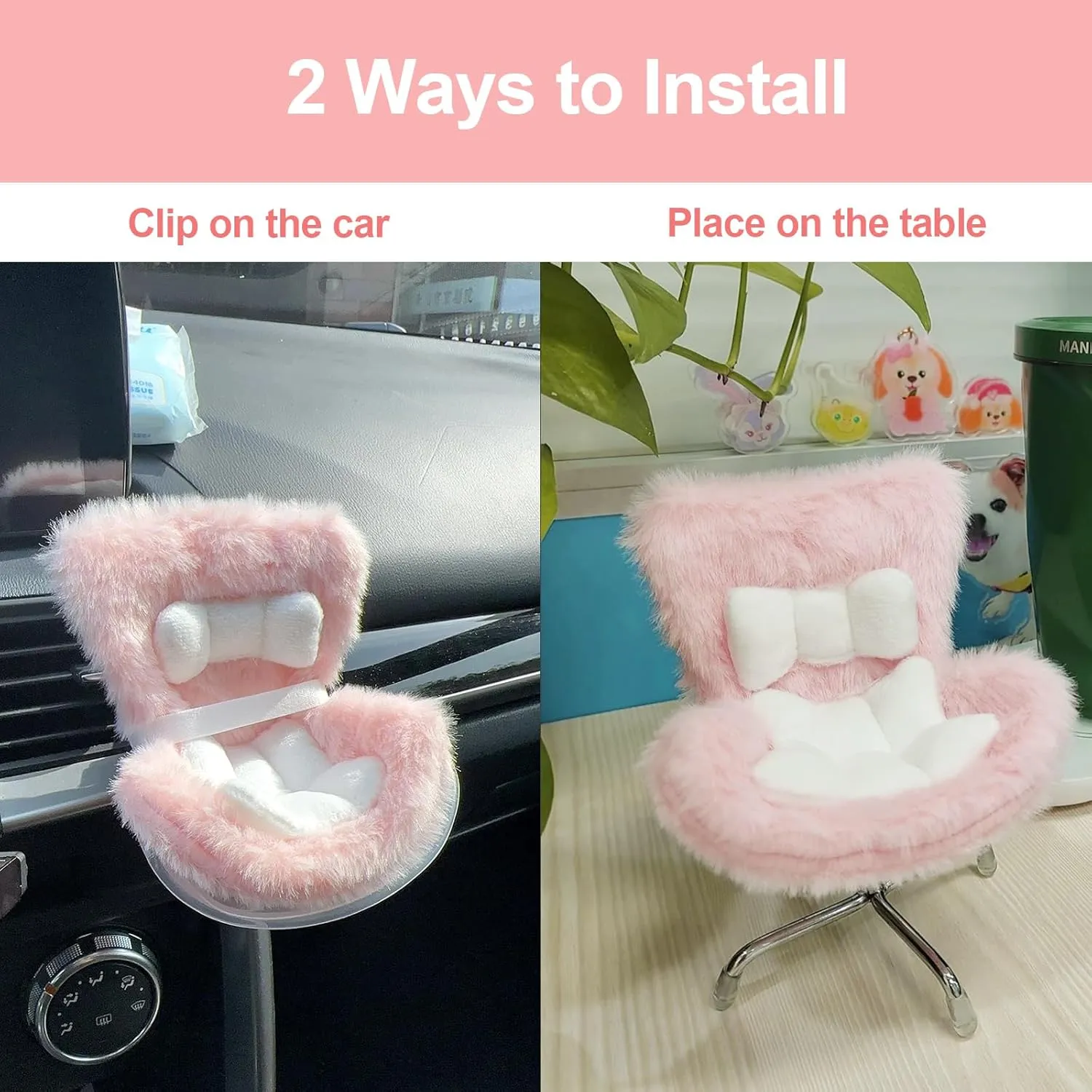 Doll Car Seat with Soft Furry Cushion for 10-17cm Dolls, Clips onto Car Air Vent, Includes Seat Leg for Desktop Display