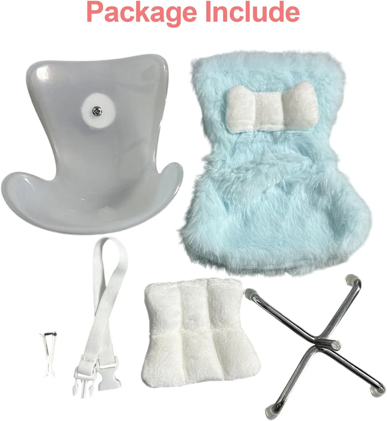 Doll Car Seat with Soft Furry Cushion for 10-17cm Dolls, Clips onto Car Air Vent, Includes Seat Leg for Desktop Display