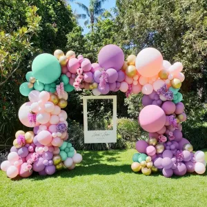 Double Stuffed Pastel Balloon Garland Pink Purple Green Balloons Colorful Balloon Arch With Gold Metallic Latex Balloons Kit For Mermaid Baby Shower Princess Ice Cream Birthday Easter Party Decoration