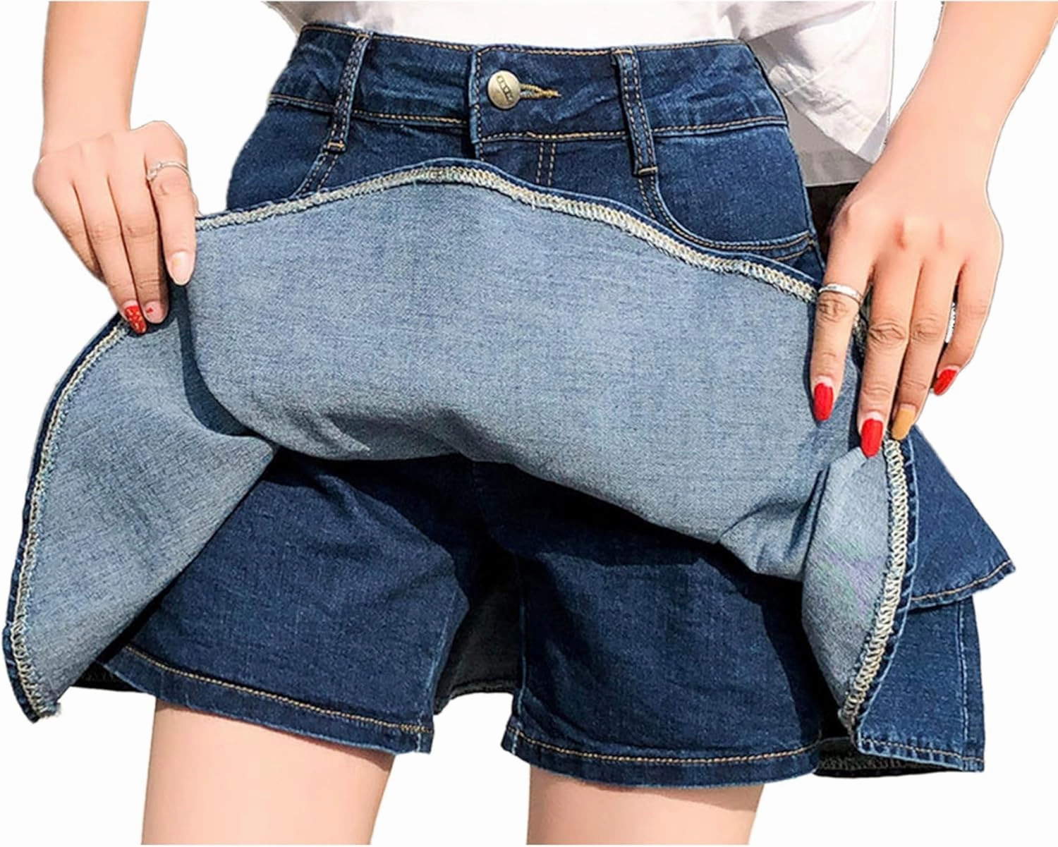 Dqbeng Women's A Line Denim Ruffle Skirt Y2K Pleated Mini Jean Skirts with Pockets