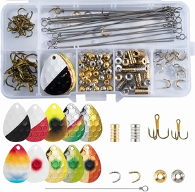 Dr.Fish 140 Pack Spinner Making Kit Hammered Colorado Blades Lure Making Accessories Supplies for Inline Spinners Clevis Shaft Lure Bodies Treble Hooks