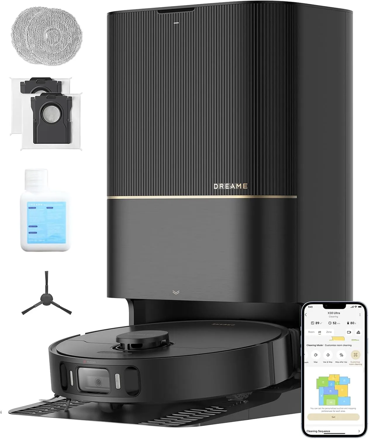 DREAME X30 Ultra Robot Vacuum and Mop Combo, Extendable & Liftable Mop, 75Days Self-Emptying Robot Vacuum, 260Mins Runtime, 8,300 Pa Suction, 140°F Self-Cleaning & Auto-Drying Mops